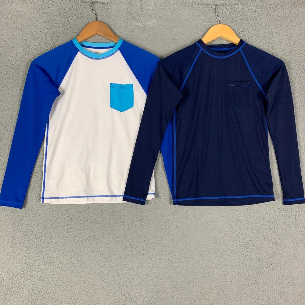 Lot of 2 Crewcuts Long-Sleeve Rash Guard Swim Shirts Kids Boys Large‎ L UPF 50+